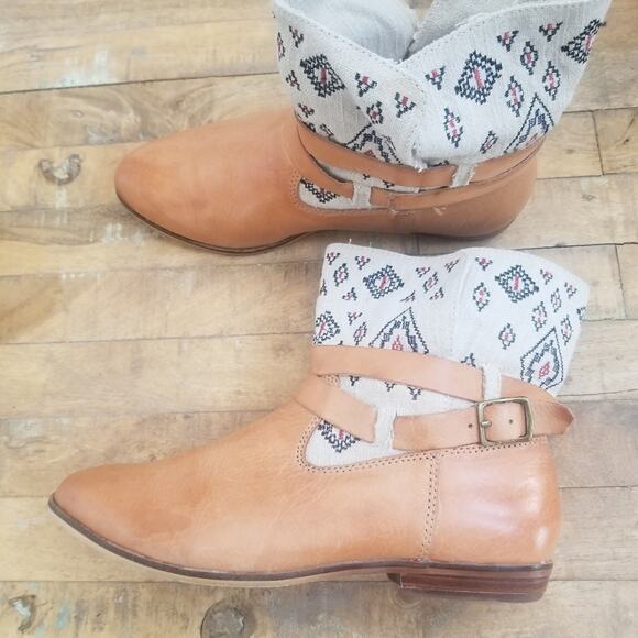 Latigo James Anthropologie Boots Womens 7M Leather and Canvas Ankle Boho Casual - Picture 7 of 12